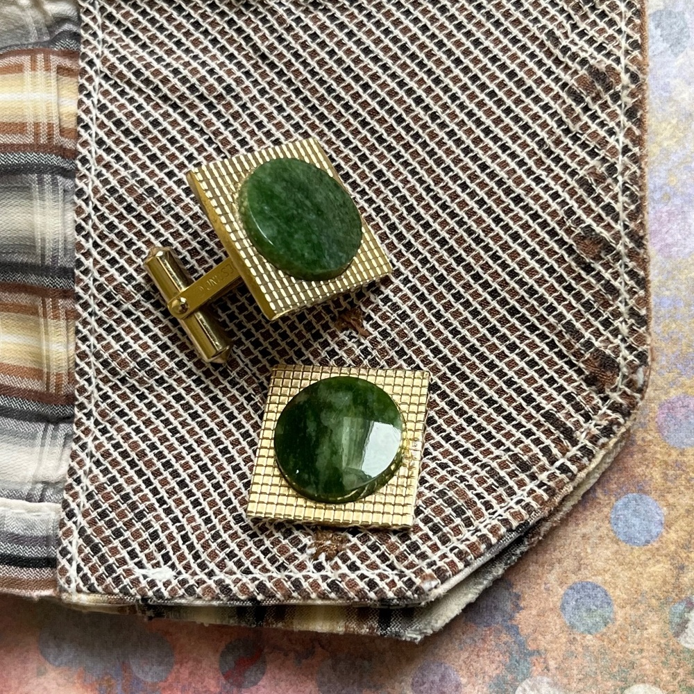 VINTAGE DESTINO Cufflinks Men's Green Jasper Gold